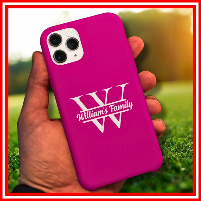 Rosa und Weiß | Monogramm für einfache Familiennam Case-Mate iPhone Hülle (Von Creator hochgeladen)