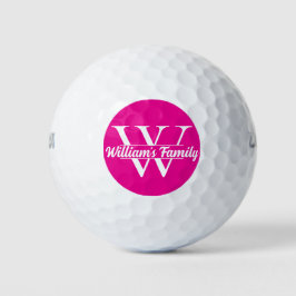 Rosa und Weiß | Monogramm für einfache Familiennam Golfball