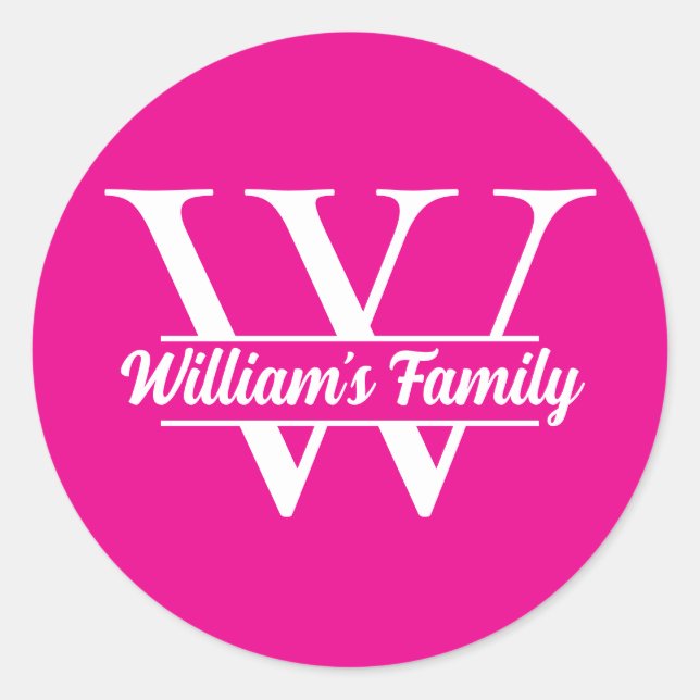 Rosa und Weiß | Monogramm für einfache Familiennam Runder Aufkleber (Vorderseite)