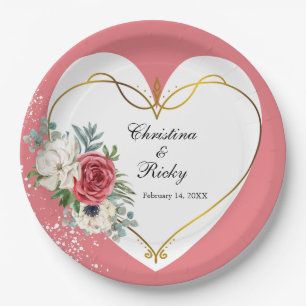 Rosa und Weiß-Rosenhochzeit Pappteller