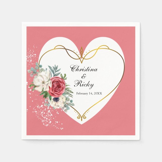 Rosa und Weiß-Rosenhochzeit Serviette (Vorderseite)