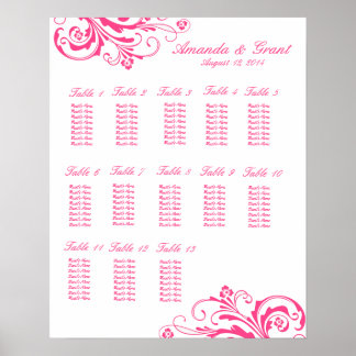 Rosa und weiß-schicke Blühend Sitzkarte Poster