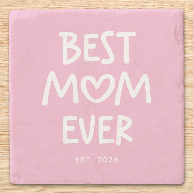 Rosa und Weiß Whimsical Heart Beste Mutter überhau Steinuntersetzer (Pink and White Whimsical Heart Best Mom Ever Stone Coaster)