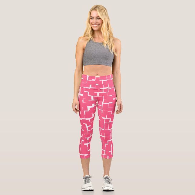 Rosa und Weiß, Yoga, Fitness, Capri Leggings (Vorderseite)