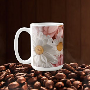 Rosa und weiße 3D-Blume Kaffeetasse