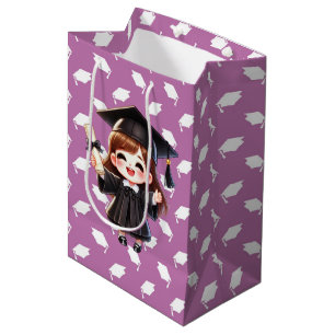 Rosa und weiße Abschluss-Girl Mittlere Geschenktüte