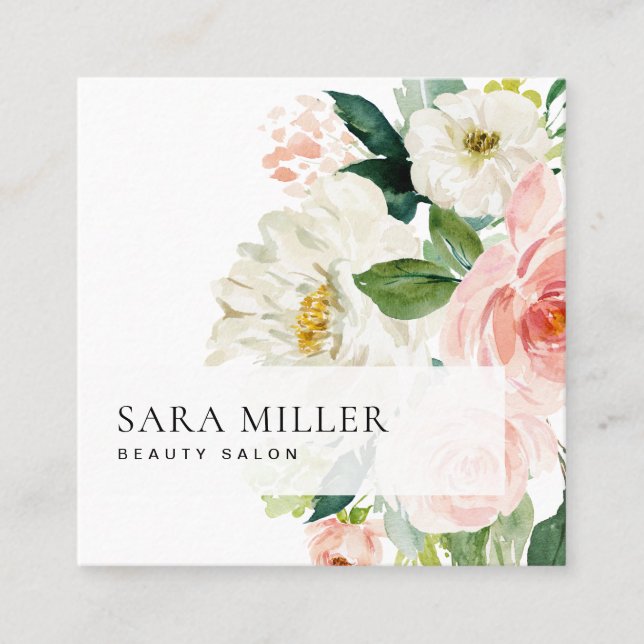 Rosa und weiße Aquarellfarben Quadratische Visitenkarte (Vorderseite)