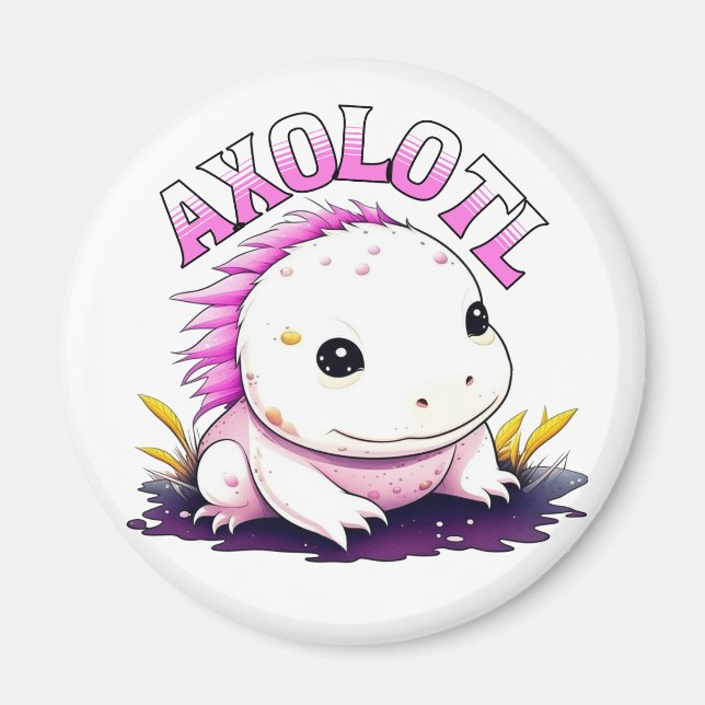 Rosa und weiße Axolotl Magnet (Vorne)