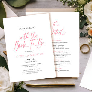 Rosa und weiße Bachelorette Wochenende Party Einladung