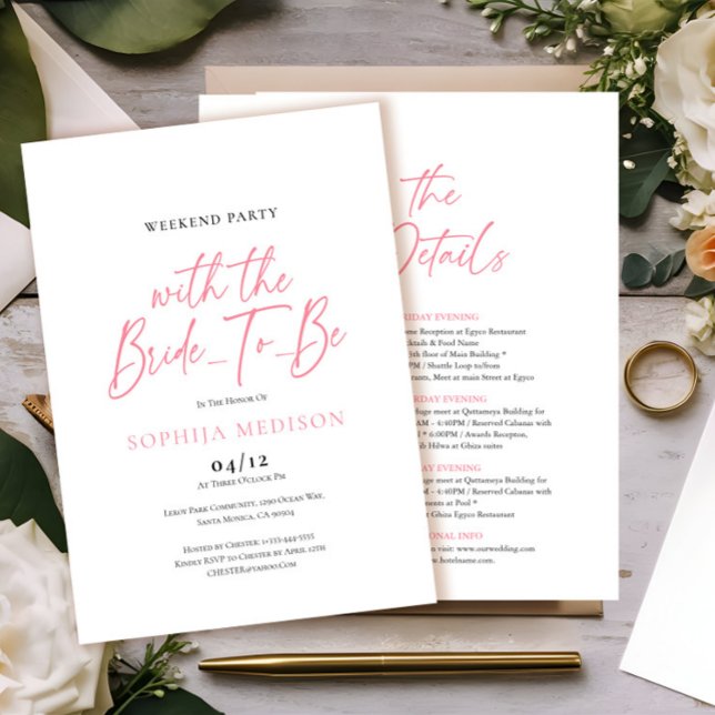 Rosa und weiße Bachelorette Wochenende Party Einladung (Von Creator hochgeladen)