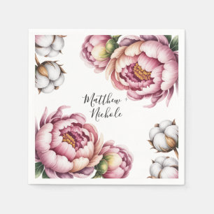 Rosa und weiße Baumwollhochzeit Serviette