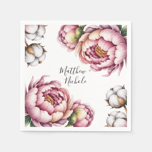 Rosa und weiße Baumwollhochzeit Serviette (Vorderseite)
