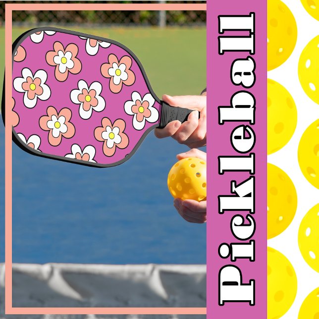 Rosa und weiße Blume auf Lila Lebensqualität Pickleball Schläger (Von Creator hochgeladen)