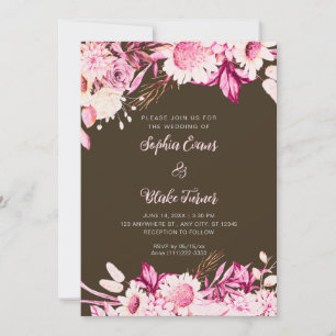 Rosa und weiße Blume Boho Wood Brown Wedding Einladung