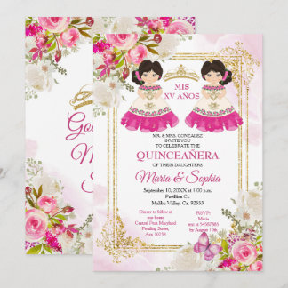 Rosa und weiße Blume - Einladung in Quinceanera