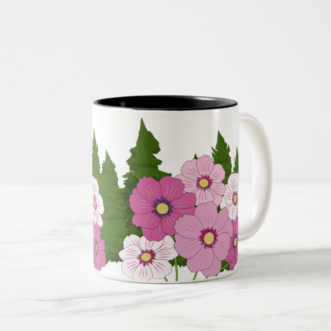 Rosa und weiße Blume Eleganter Blumengarten Zweifarbige Tasse (VorderseiteRechts)