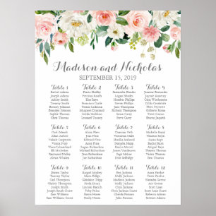 Rosa und weiße Blume Hochzeitstabelle Poster