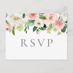 Rosa und weiße Blume Hochzeitstipps RSVP Postkarte