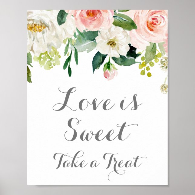 Rosa und weiße Blume Liebe ist Sweet Sign Poster (Vorne)
