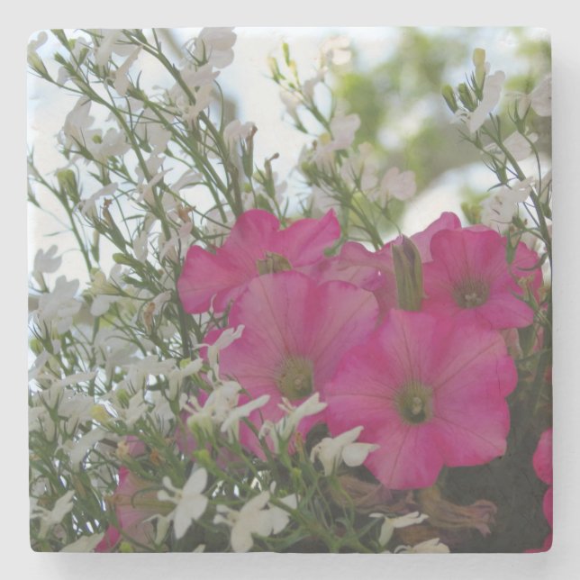 Rosa und weiße Blume - Martha's Vineyard Steinuntersetzer (Vorderseite)