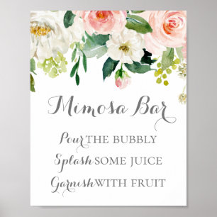 Rosa und weiße Blume Mimosa Bar Sign Poster