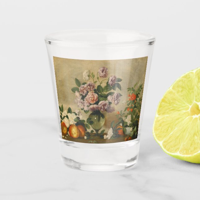 Rosa und weiße Blume (Peonies Still Life) Schnapsglas (Vorderseite)