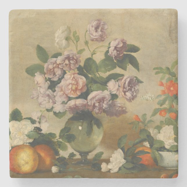 Rosa und weiße Blume (Peonies Still Life) Steinuntersetzer (Vorderseite)