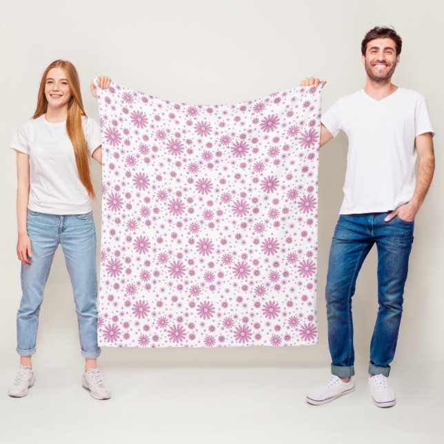 Rosa und weiße Blume Power Retro Fleecedecke (Beispiel)