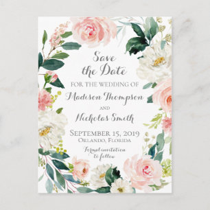 Rosa und weiße Blume Save the Date Postkarten