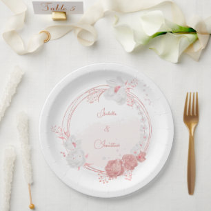 rosa und weiße Blumen botanische Hochzeit Pappteller