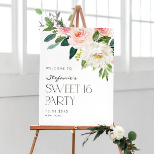 Rosa und Weiße Blumen Garten Sweet 16 Party Poster
