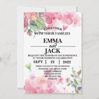 Rosa und weiße Blumengrün Einladung zur Hochzeit