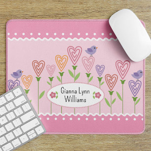 Rosa und weiße Blumenherzen, monogram Mousepad