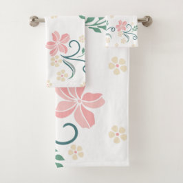 Rosa und weiße Blumenmuster Badetuch Set