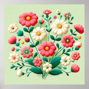 🌸 Rosa und weiße Blumenstrauß-Frühlingsdekoration Poster