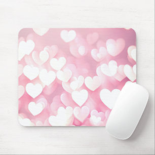 Rosa und weiße Bokeh Herz Mousepad