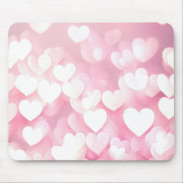 Rosa und weiße Bokeh Herz Mousepad