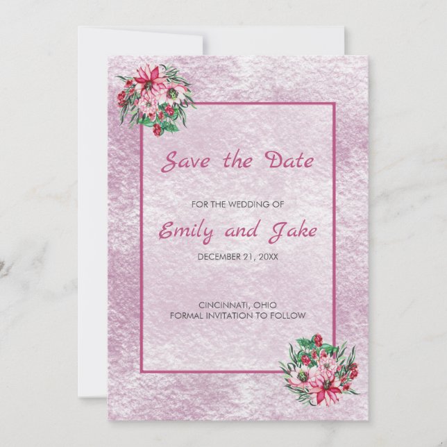 Rosa und weiße Bouquet Save The Date (Vorderseite)