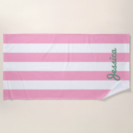 Rosa und weiße Cabana Strip Badetuch