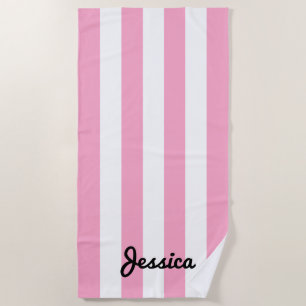 Rosa und weiße Cabana Strip Badetuch