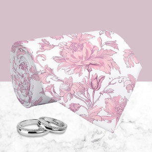 Rosa und weiße Chinoiserie-Blumen Krawatte