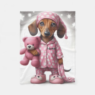 Rosa und weiße Dackel Fleece Blanket