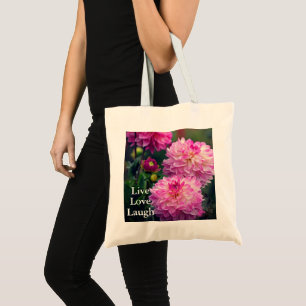 Rosa und weiße Dahlia Blume Motivierend Tragetasche