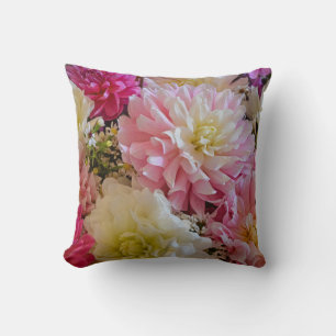 Rosa und weiße Dahlien-Blume Kissen