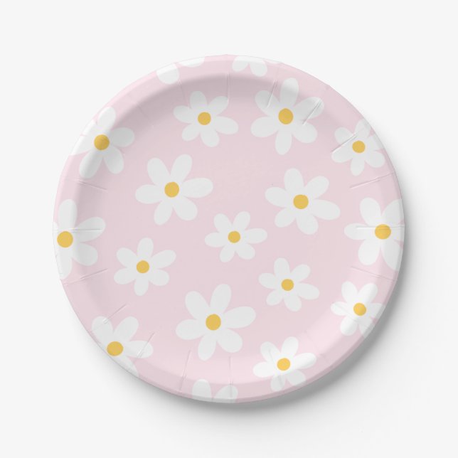 Rosa und weiße Daisy Plate Pappteller (Vorderseite)