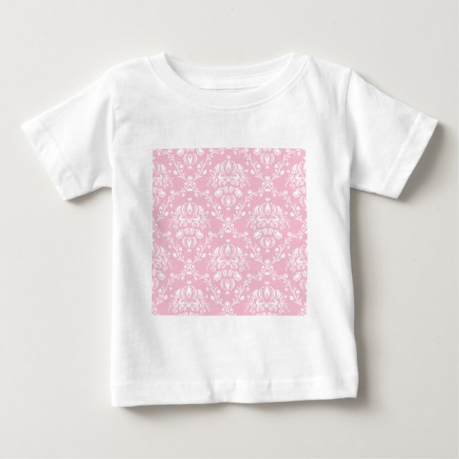 Rosa und weiße Damast Baby T-shirt (Vorderseite)