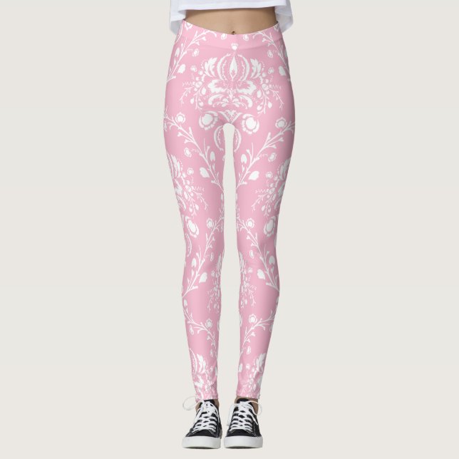 Rosa und weiße Damast Leggings (Vorderseite)