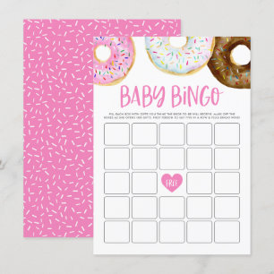 Rosa und weiße Donuts Kinderdusche Bingo Spielkart Begleitkarte