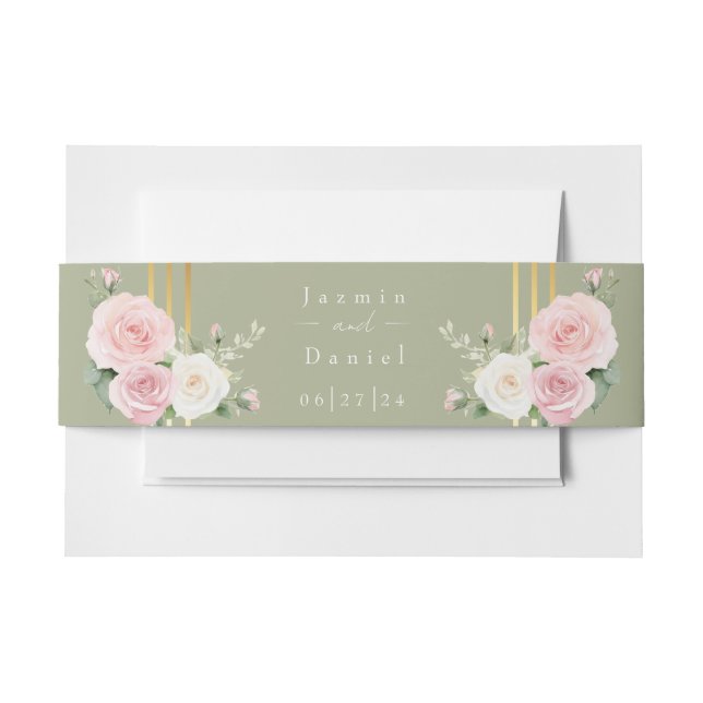 Rosa und weiße, duskische Rose Einladung Bauchband Einladungsbanderole (Vorderseite Beispiel)