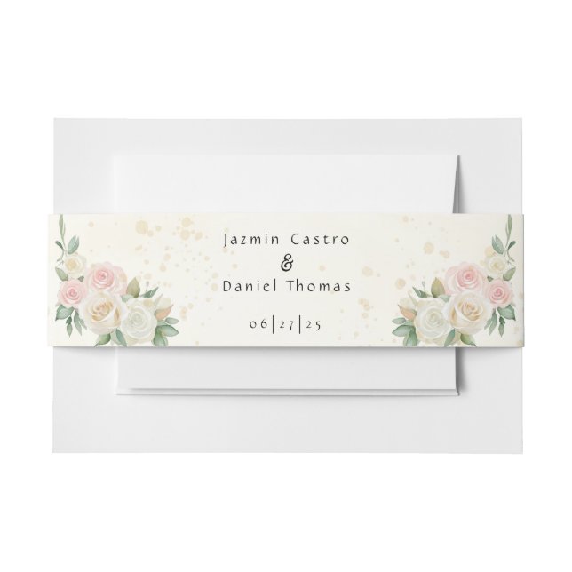 Rosa und weiße Duskyblüten Einladung Bauchband Einladungsbanderole (Vorderseite Beispiel)